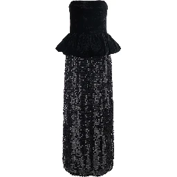 Dress SEQUINS MAXI PEPLUM with polyester fabric and black color for women