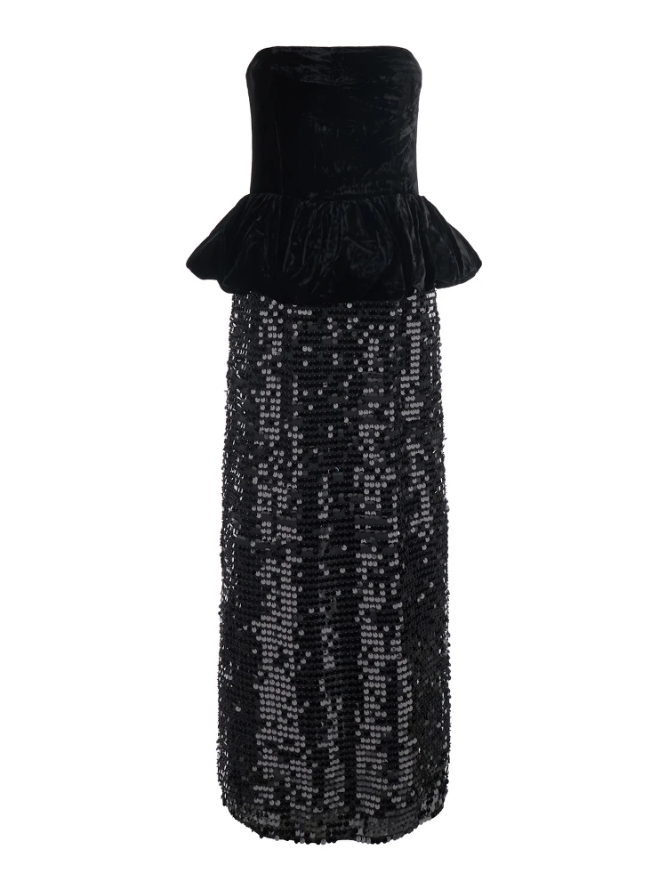 Dress SEQUINS MAXI PEPLUM with polyester fabric and black color for women