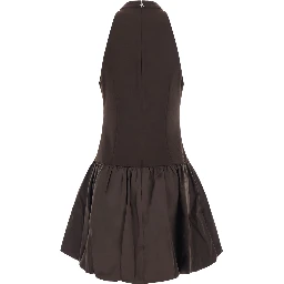 MINI PEPLUM DRESS with short sleeves and Tech Fabric Brown women
