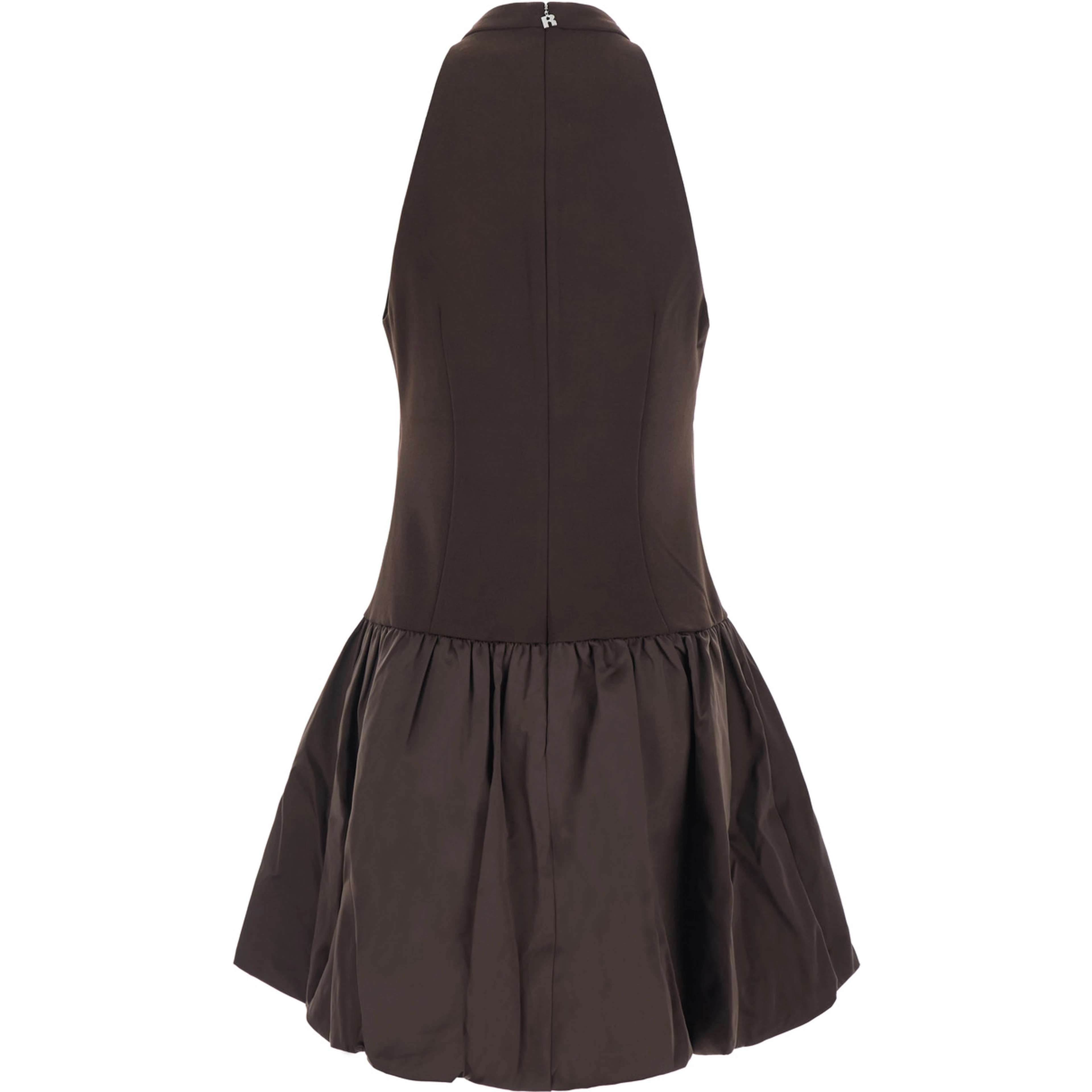 MINI PEPLUM DRESS with short sleeves and Tech Fabric Brown women