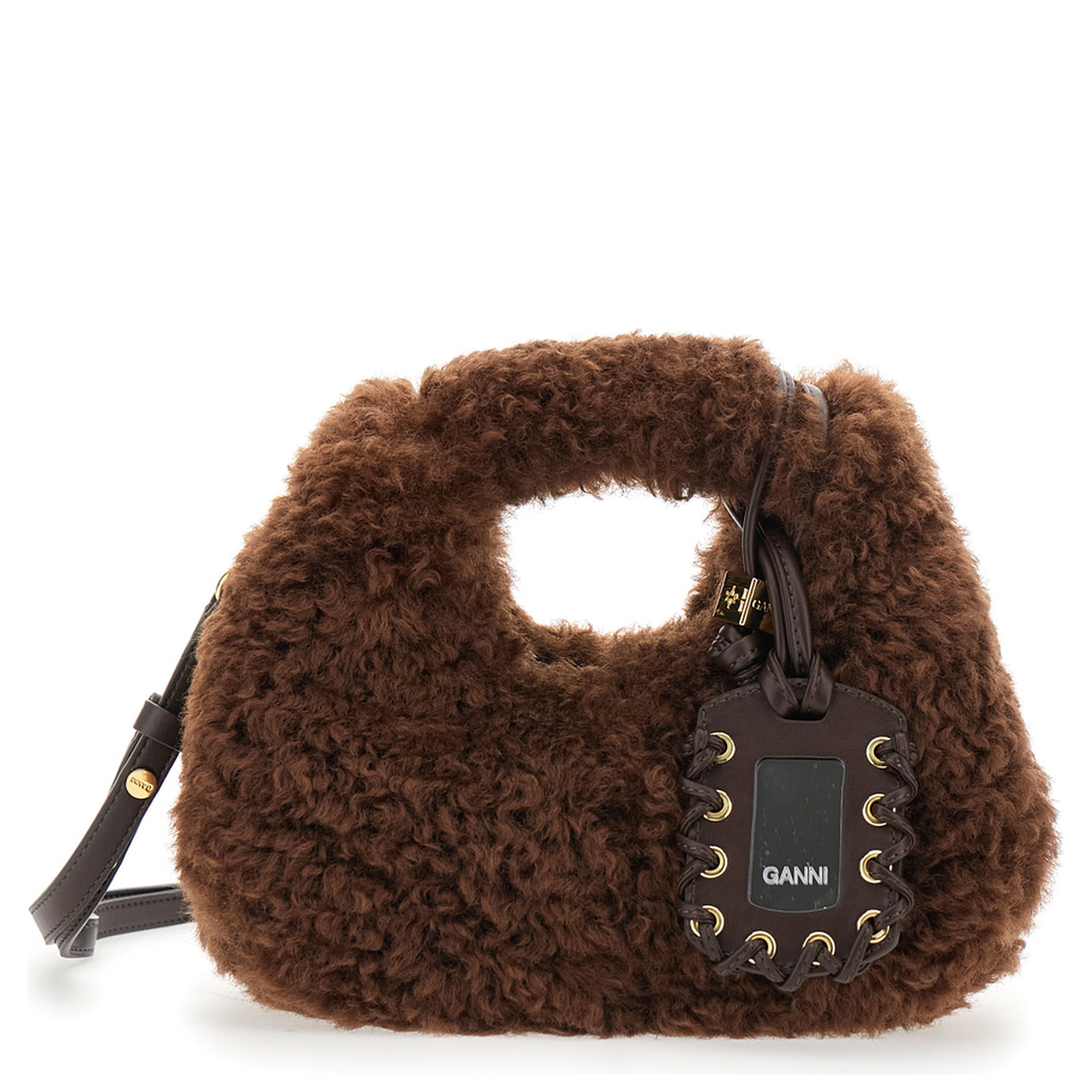 Handbag with Brown Fur Details for Women