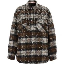 brown Shirt with metallic embroidery and applied rhinestones in flannel for women