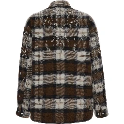 brown Shirt with metallic embroidery and applied rhinestones in flannel for women