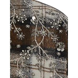 brown Shirt with metallic embroidery and applied rhinestones in flannel for women