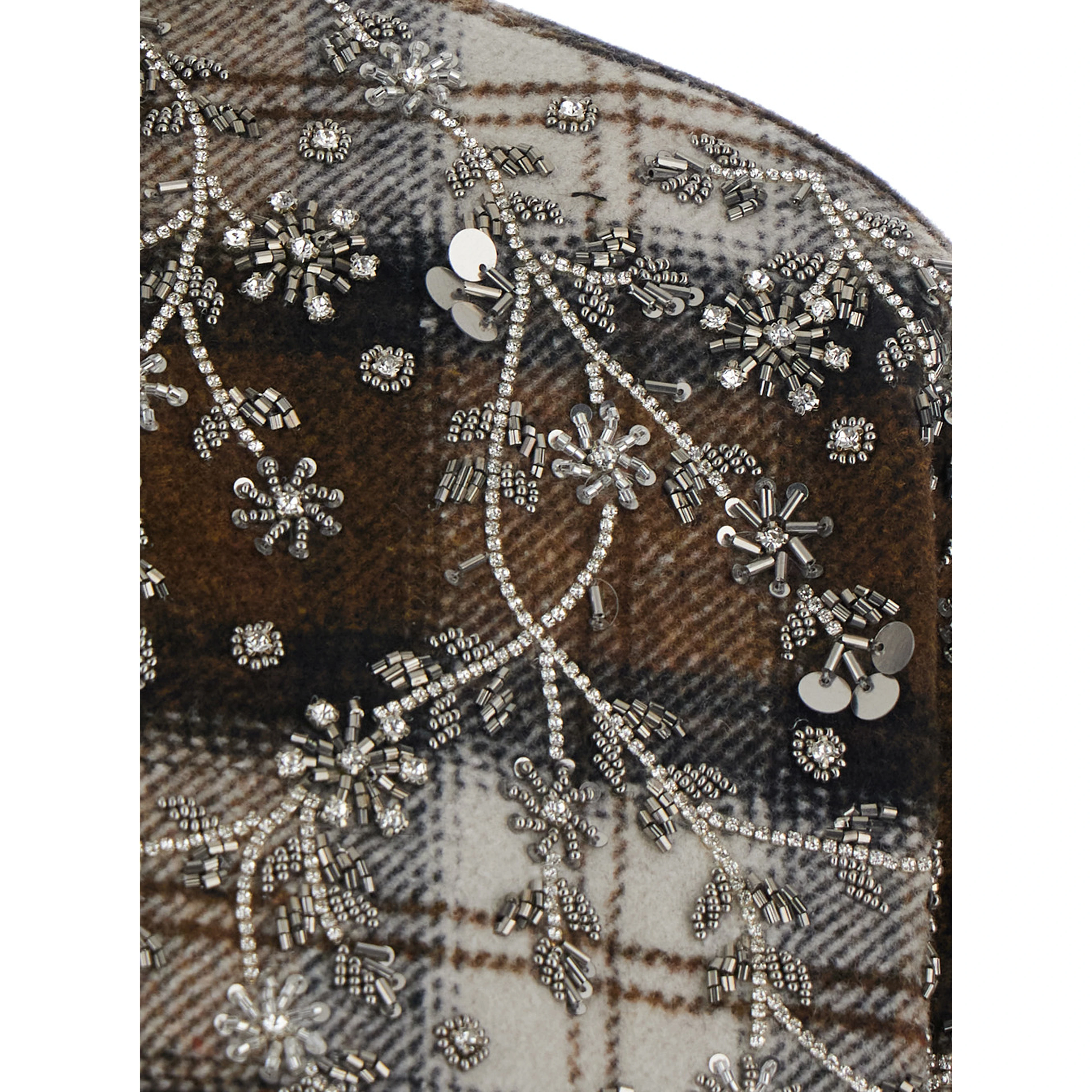 brown Shirt with metallic embroidery and applied rhinestones in flannel for women