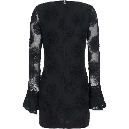 FLOWER MESH LS MINI DRESS with polyester details and black color for women