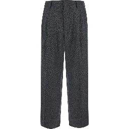 Pleated Trousers with Wide Hem in Gray