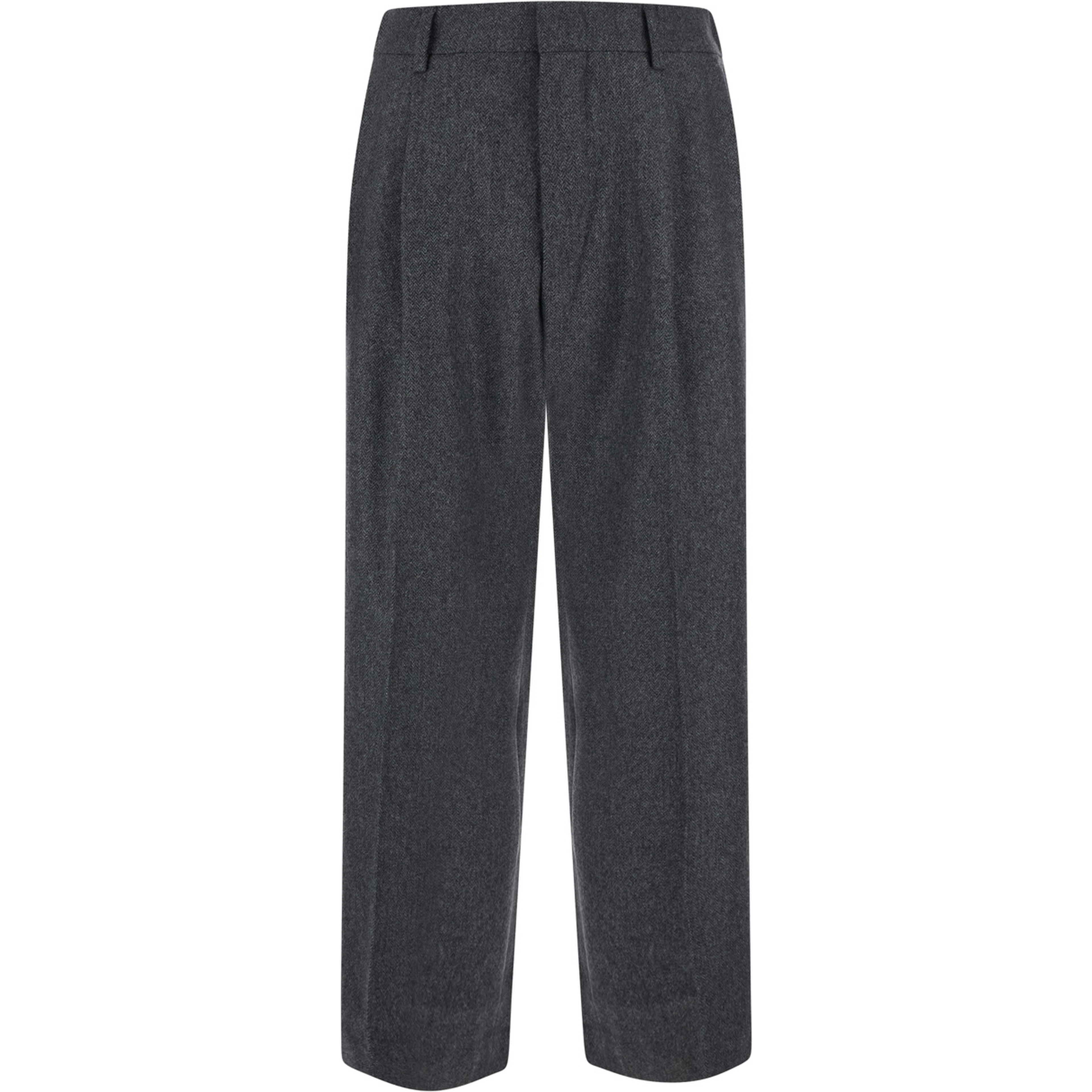 Pleated Trousers with Wide Hem in Gray