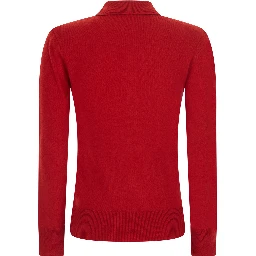 WOOL LONGSLEEVES POLO is a long-sleeve shirt made of merino wool and cashmere in red for women