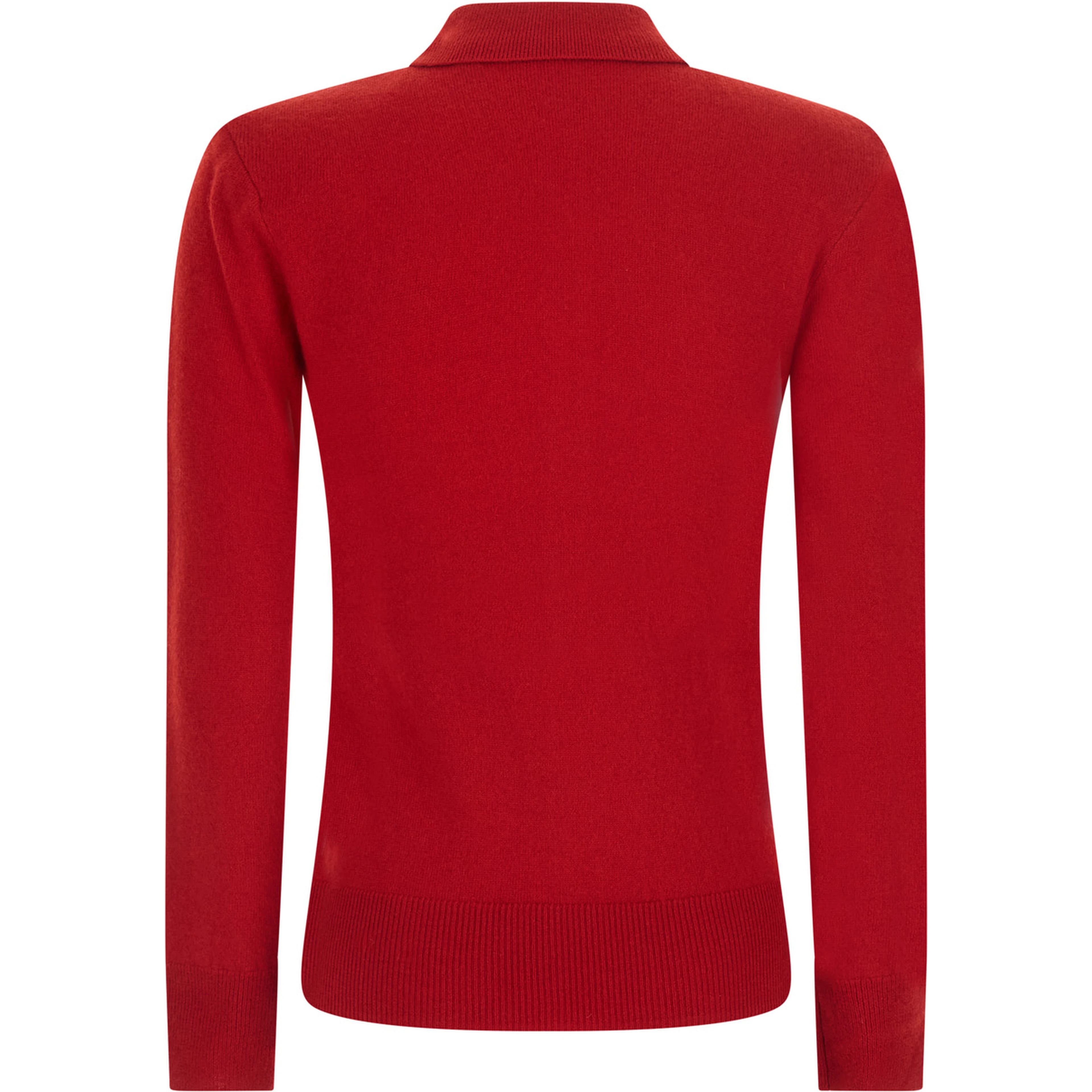 WOOL LONGSLEEVES POLO is a long-sleeve shirt made of merino wool and cashmere in red for women