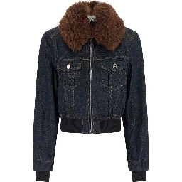 Blue Denim Cropped Bomber Jacket for Women
