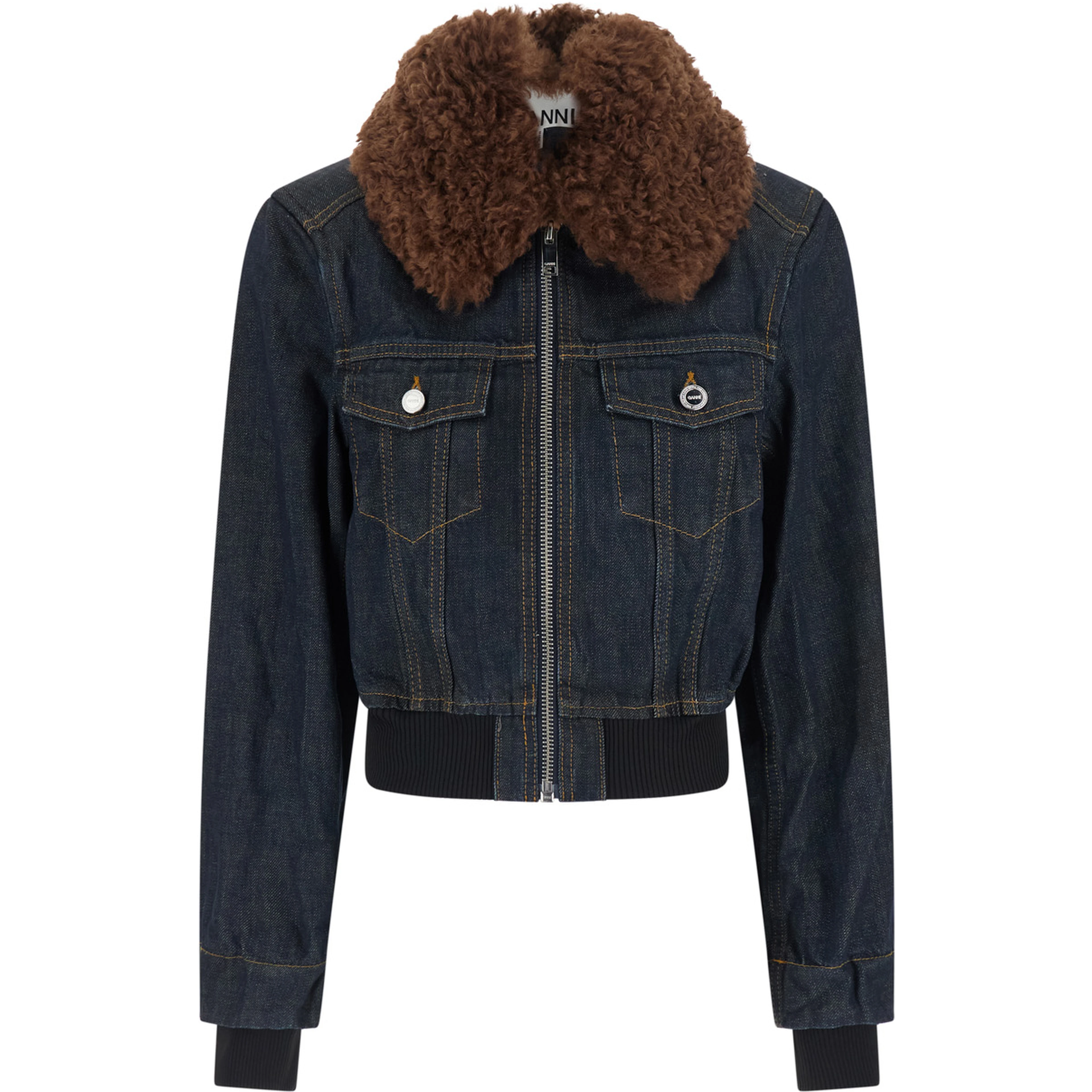 Blue Denim Cropped Bomber Jacket for Women