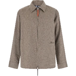 Beige Jacket with Front Zip Closure and Side Pockets