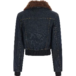 Blue Denim Cropped Bomber Jacket for Women