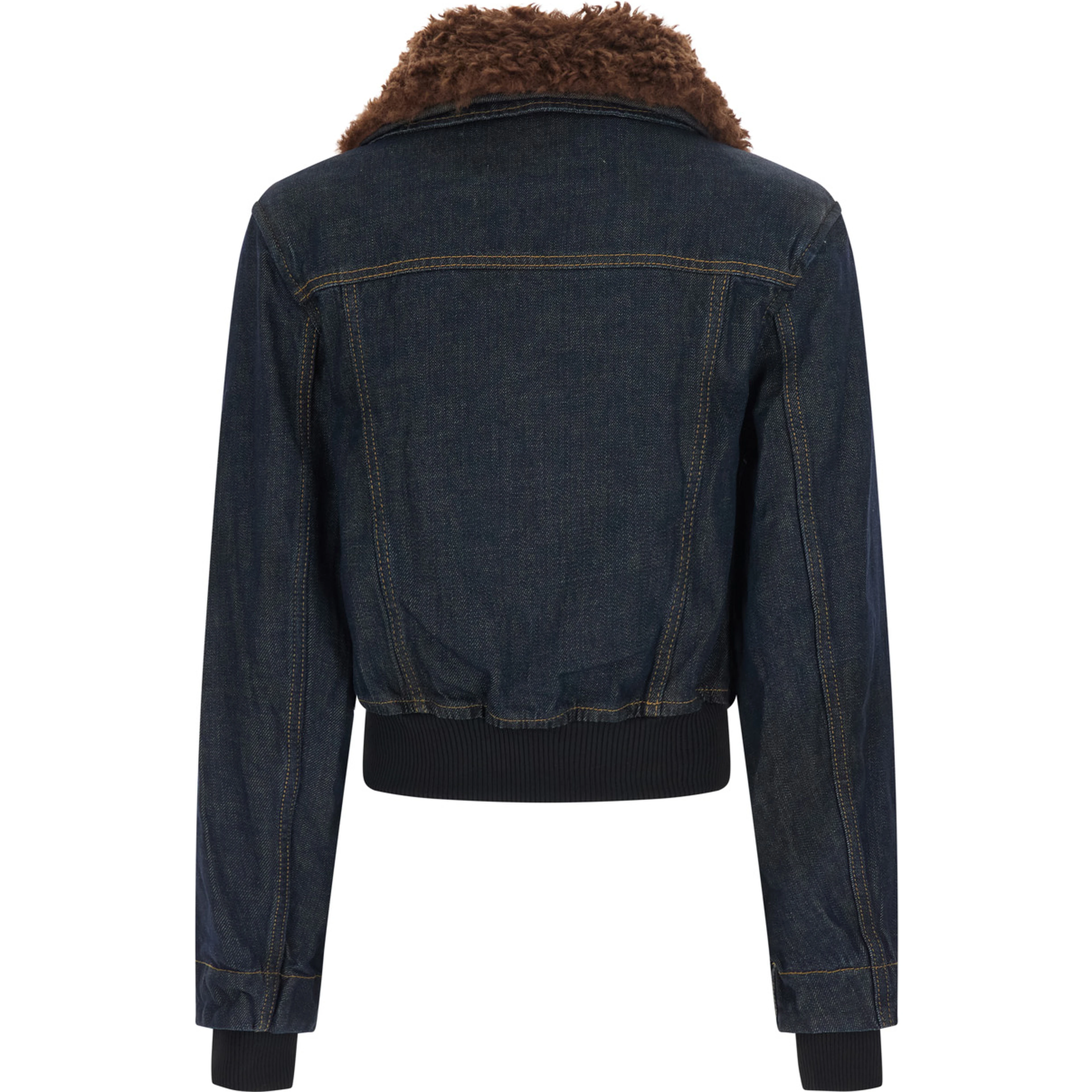 Blue Denim Cropped Bomber Jacket for Women