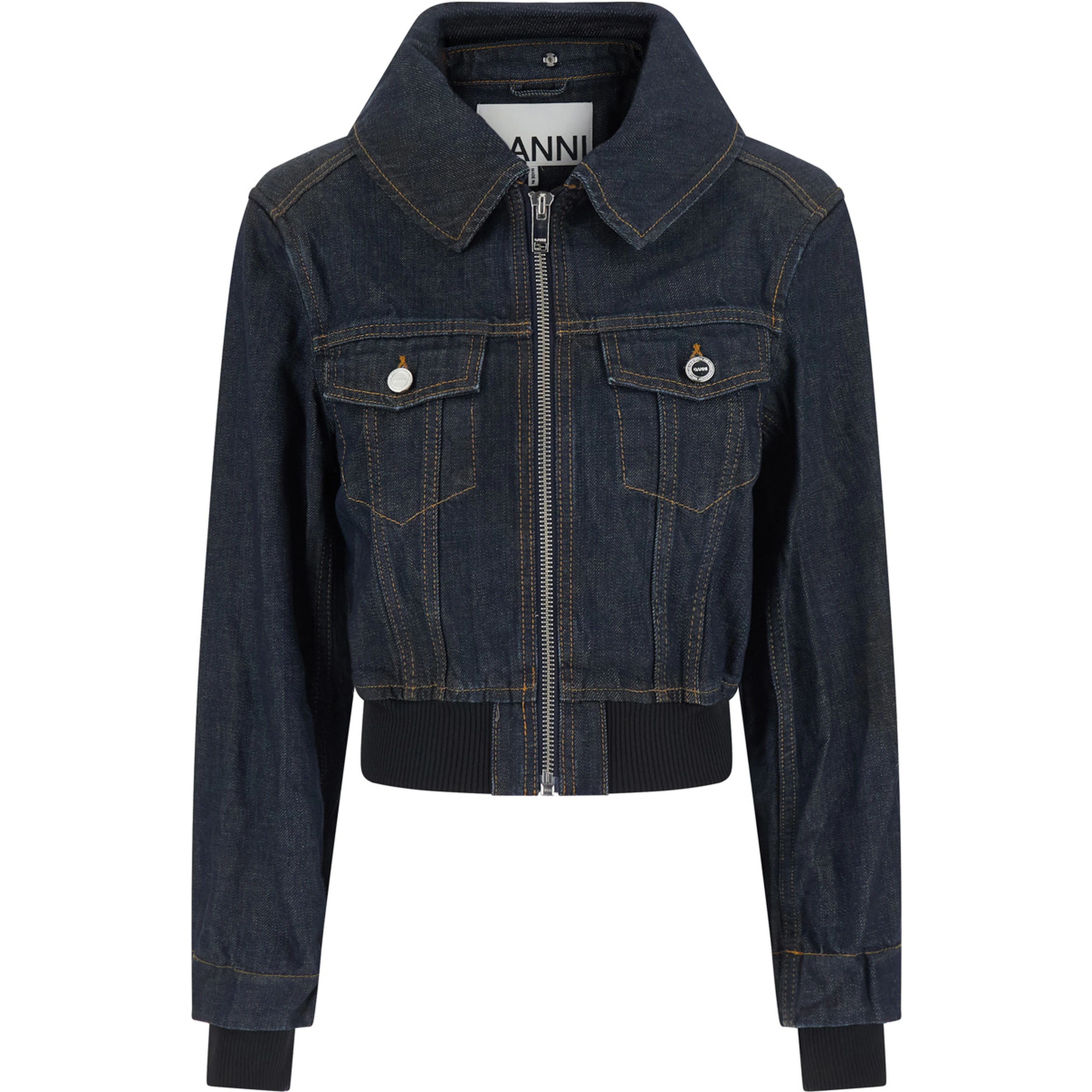 Blue Denim Cropped Bomber Jacket for Women