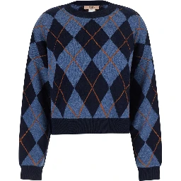 INTARSIA Sweater with round neckline and long sleeves in multicolor for women