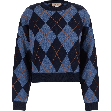 INTARSIA Sweater with round neckline and long sleeves in multicolor for women