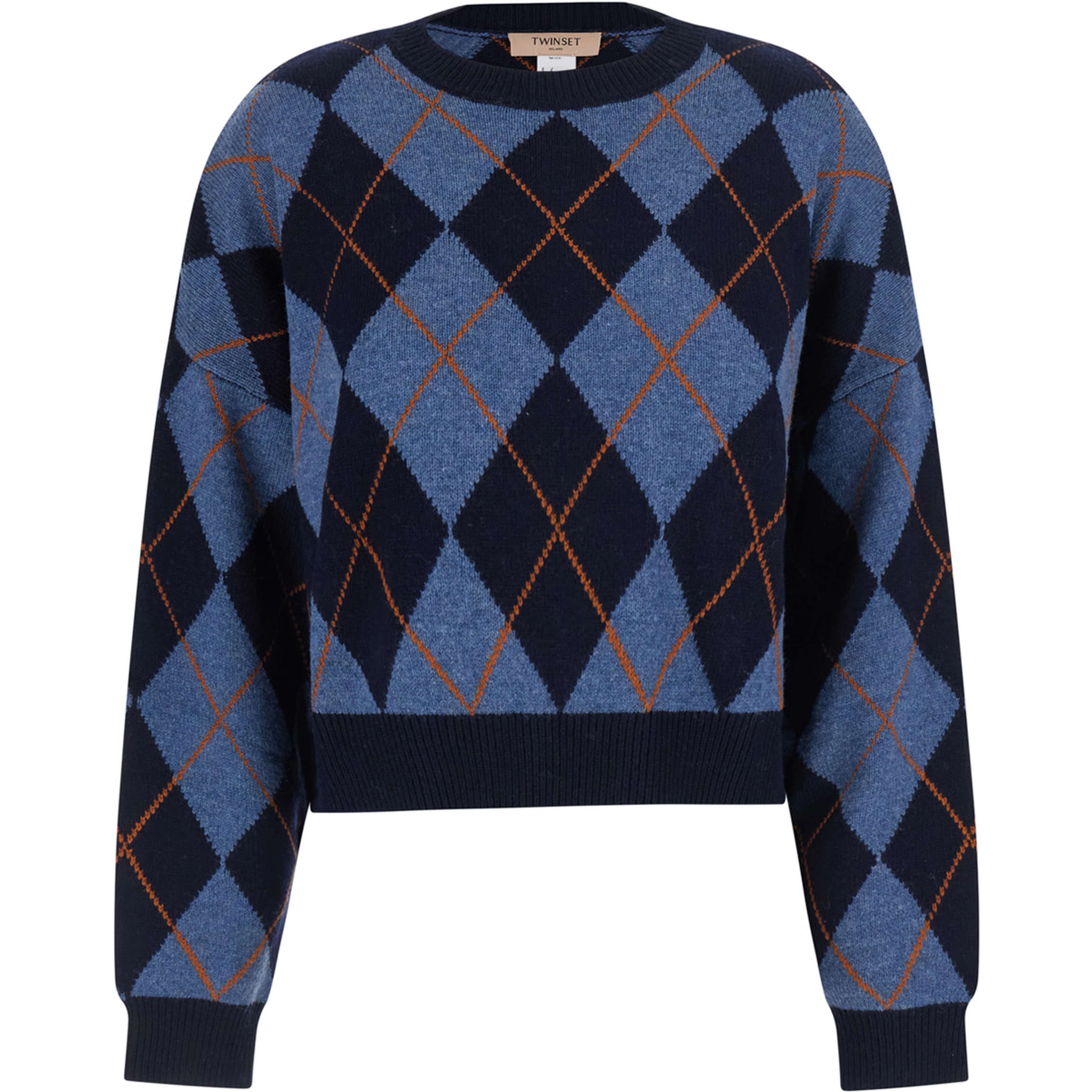 INTARSIA Sweater with round neckline and long sleeves in multicolor for women