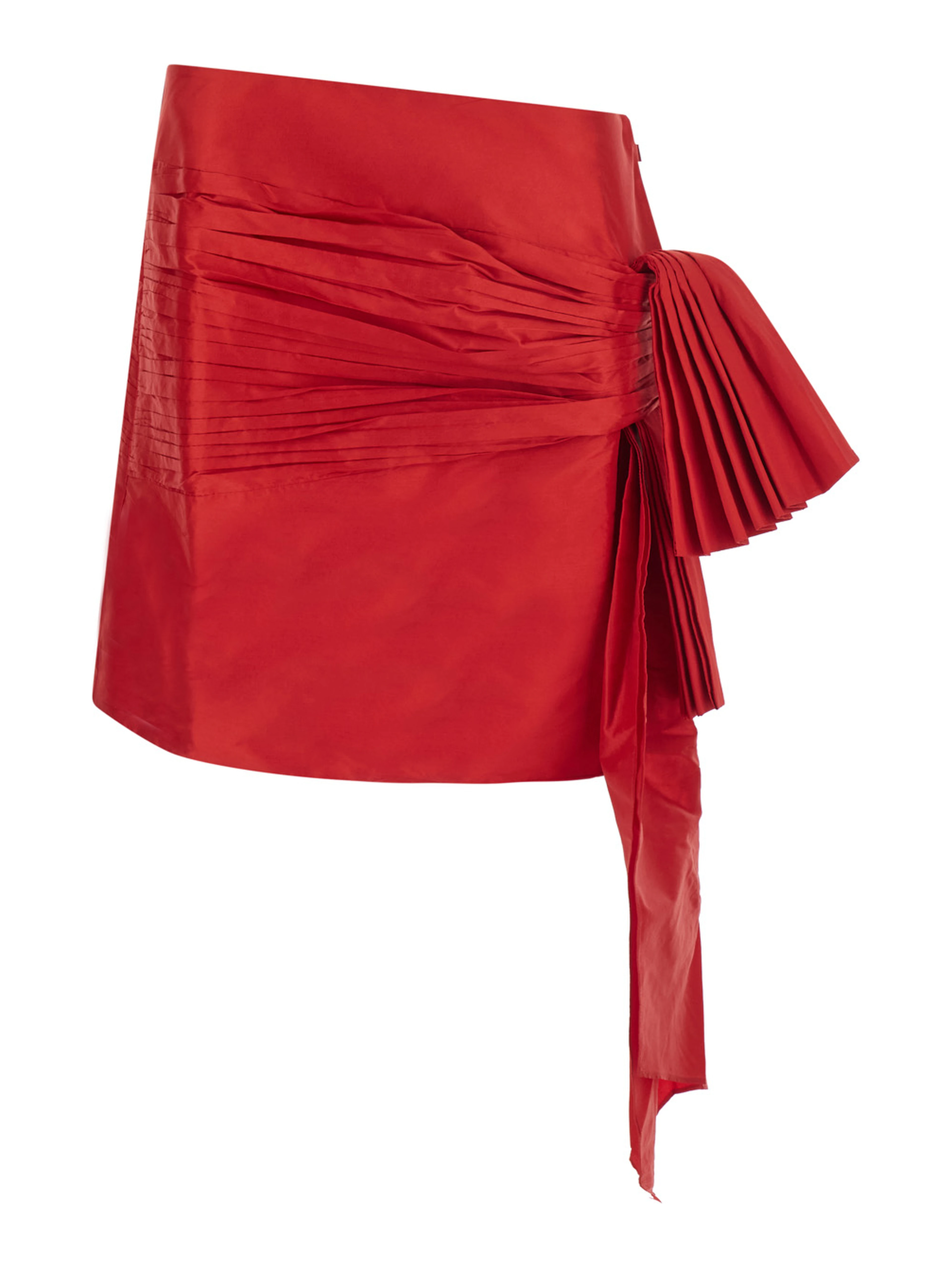 MINI BOW SKIRT is a skirt characterized by a mini design and a polyester fabric. It is red and is for women.