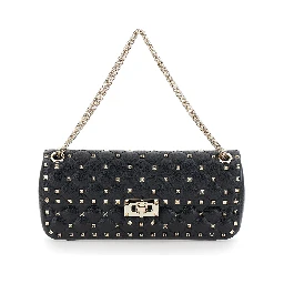 SMALL SHOULDER BAG | ROCKSTUD SPIKE | CAPRETTO LUCIDO SOFT/PLATINUM STUDS