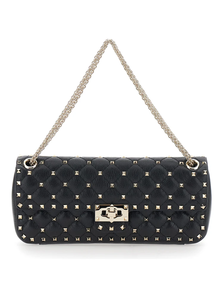SMALL SHOULDER BAG | ROCKSTUD SPIKE | CAPRETTO LUCIDO SOFT/PLATINUM STUDS