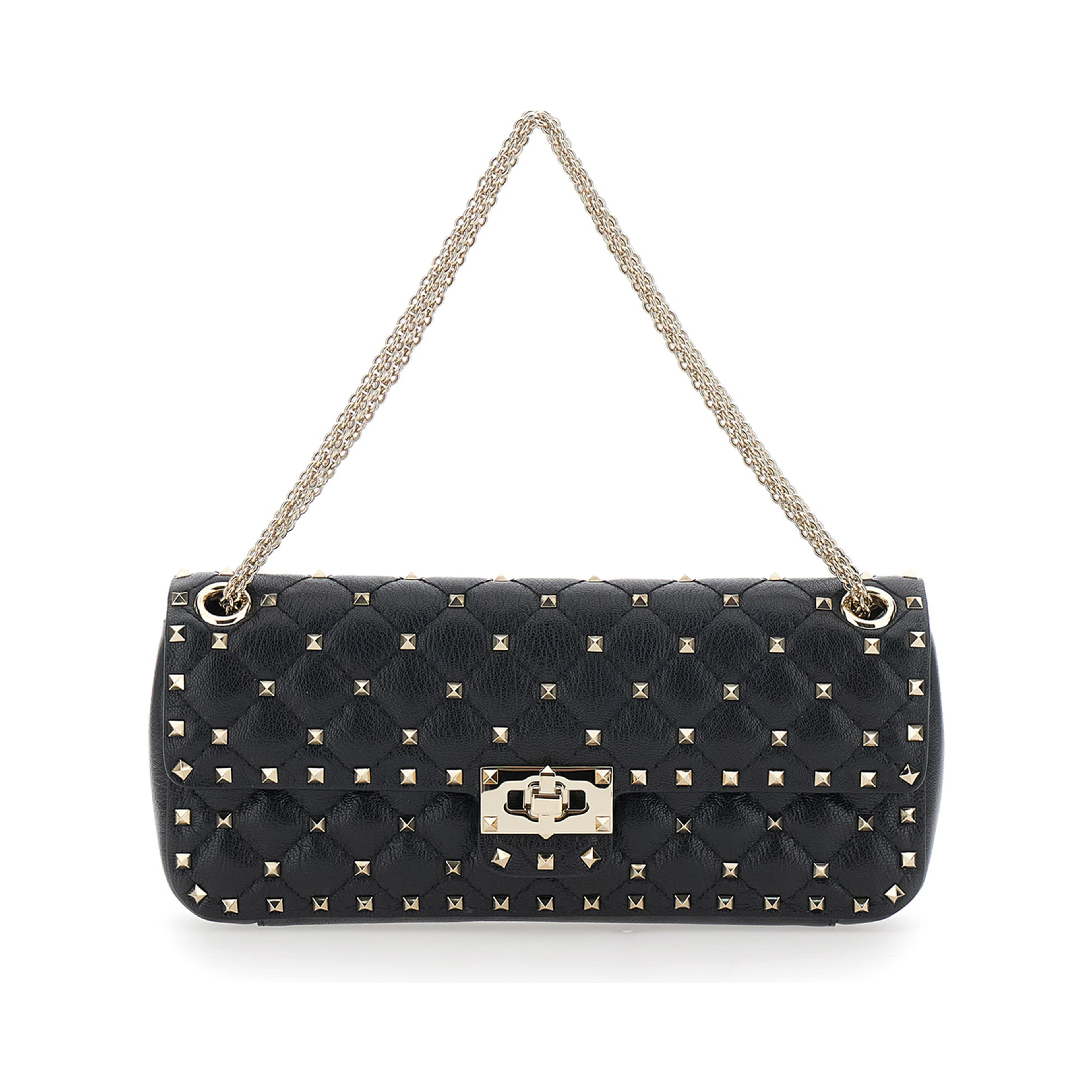 SMALL SHOULDER BAG | ROCKSTUD SPIKE | CAPRETTO LUCIDO SOFT/PLATINUM STUDS