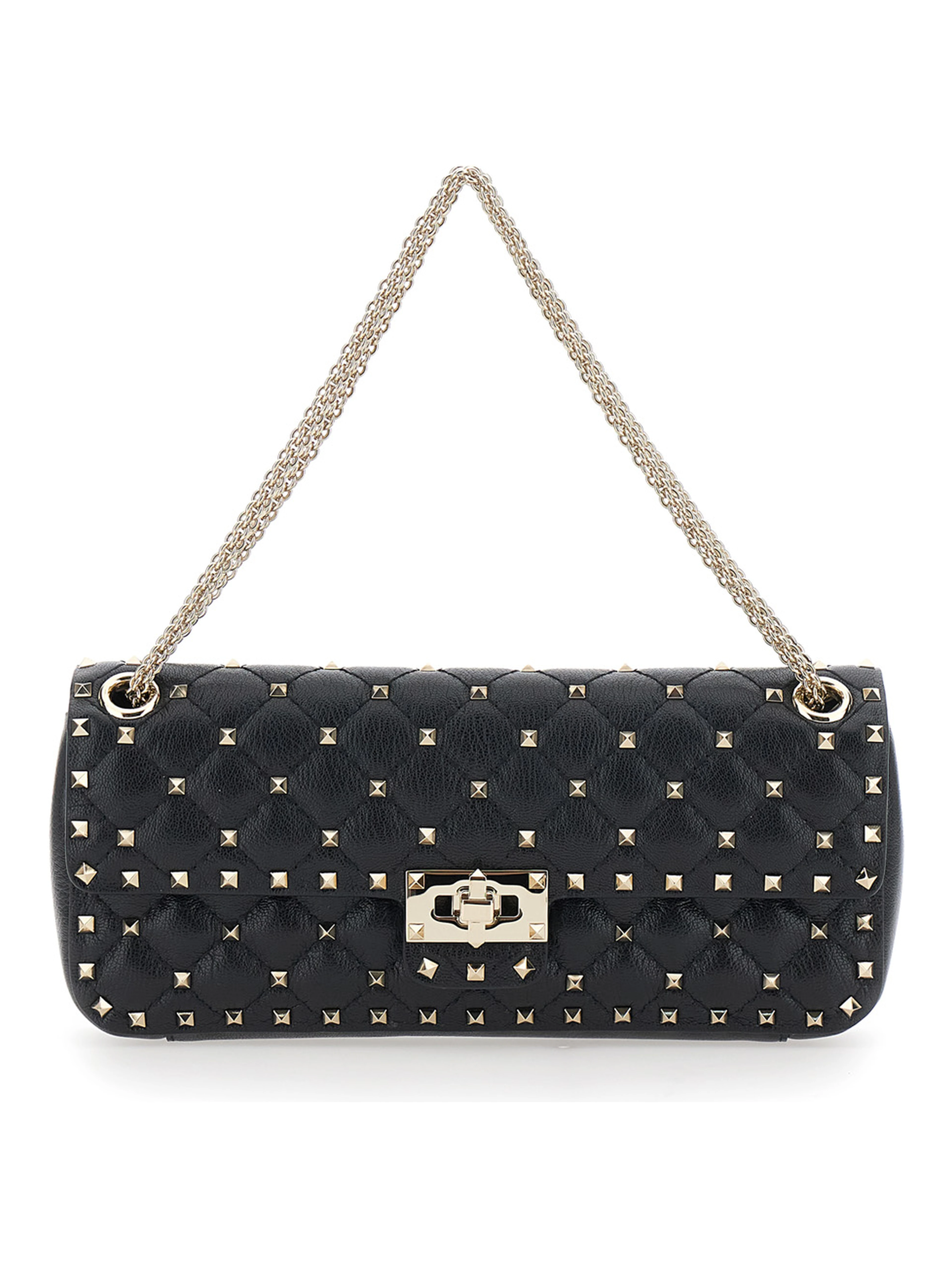 SMALL SHOULDER BAG | ROCKSTUD SPIKE | CAPRETTO LUCIDO SOFT/PLATINUM STUDS