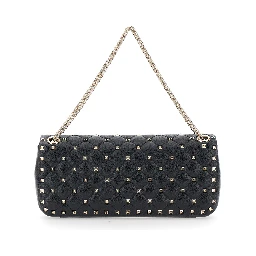 SMALL SHOULDER BAG | ROCKSTUD SPIKE | CAPRETTO LUCIDO SOFT/PLATINUM STUDS