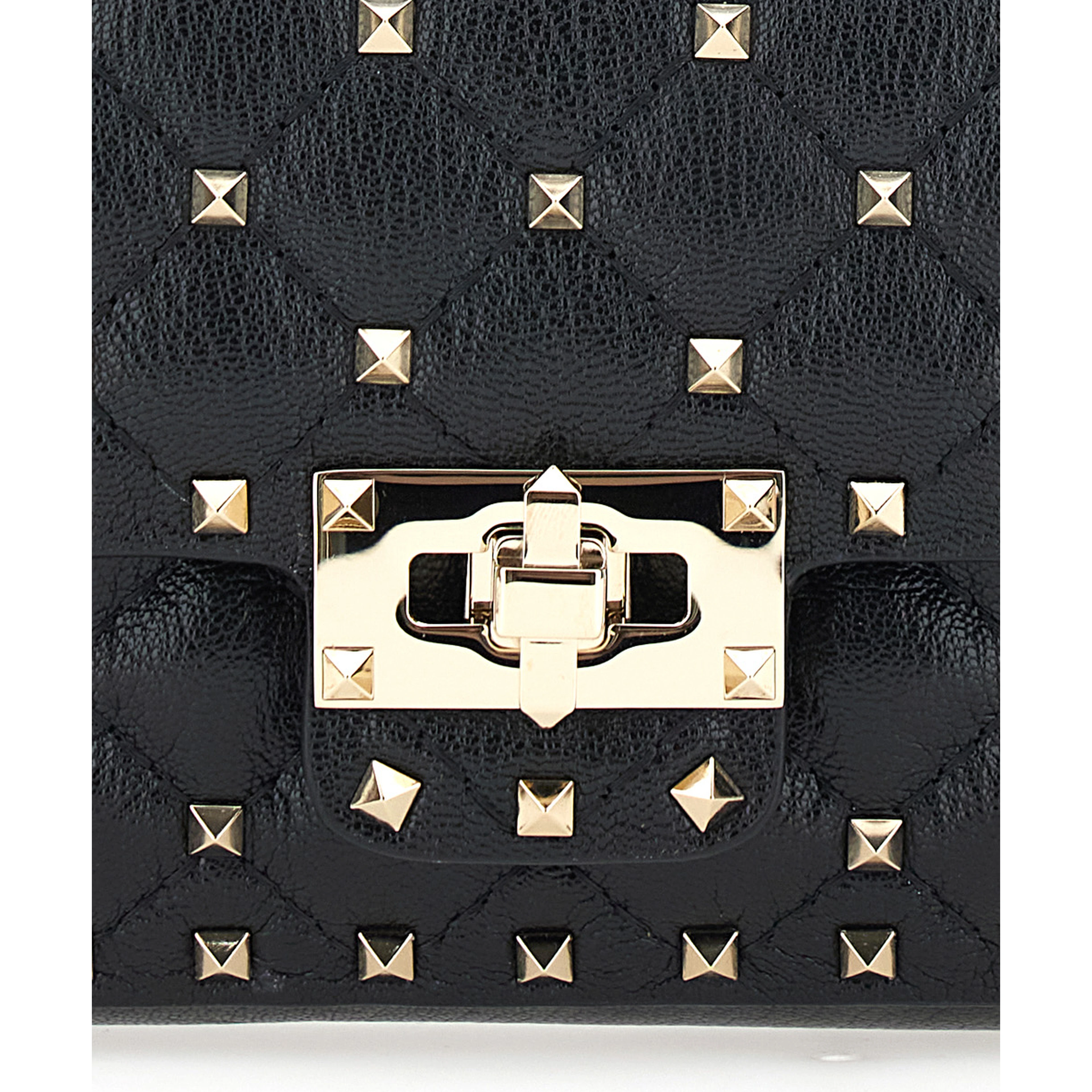 SMALL SHOULDER BAG | ROCKSTUD SPIKE | CAPRETTO LUCIDO SOFT/PLATINUM STUDS