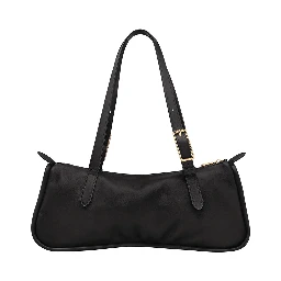 Black Shoulder bag with Two Top Handles and Logo lettering on the Front in Leather for Women