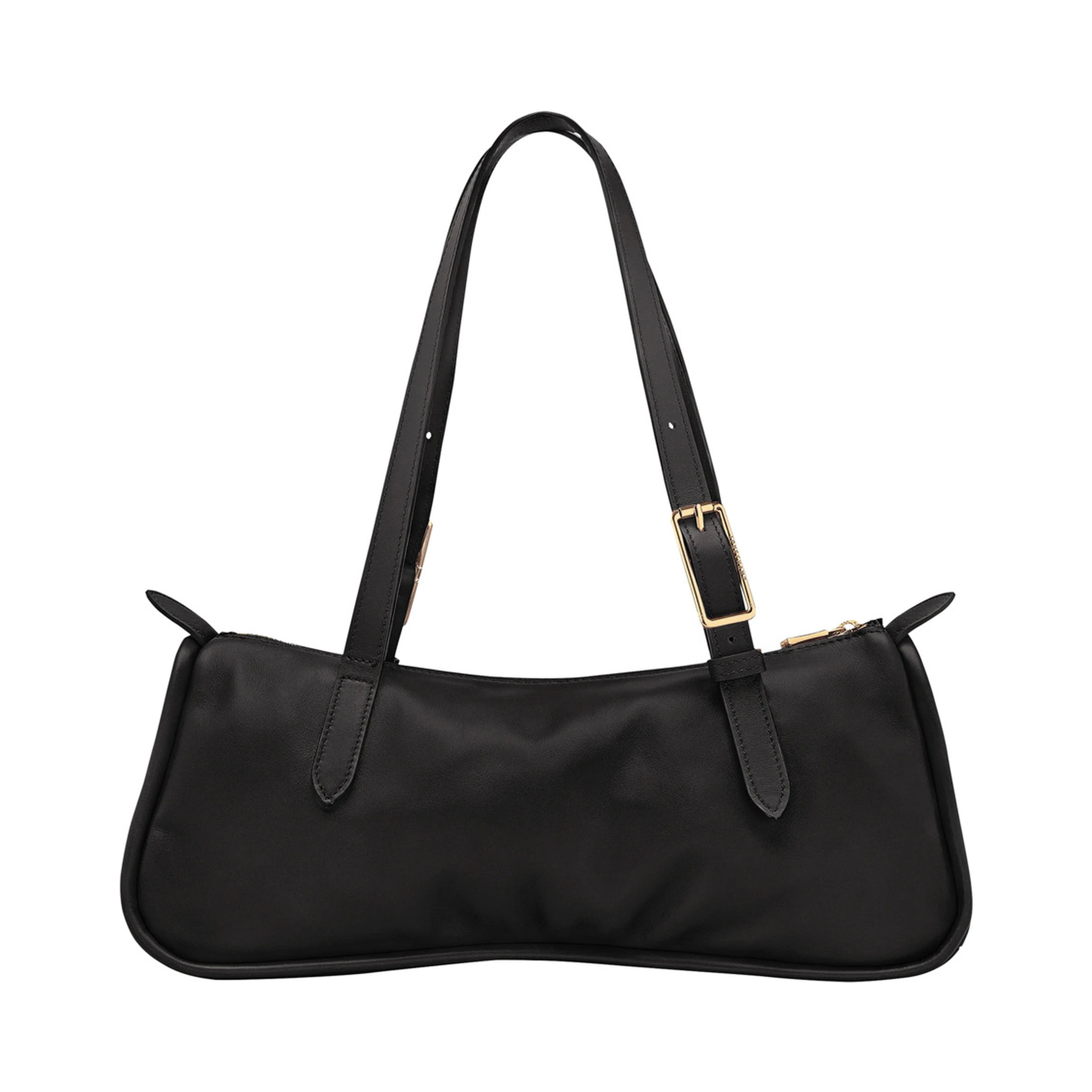Black Shoulder bag with Two Top Handles and Logo lettering on the Front in Leather for Women