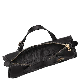 Black Shoulder bag with Two Top Handles and Logo lettering on the Front in Leather for Women