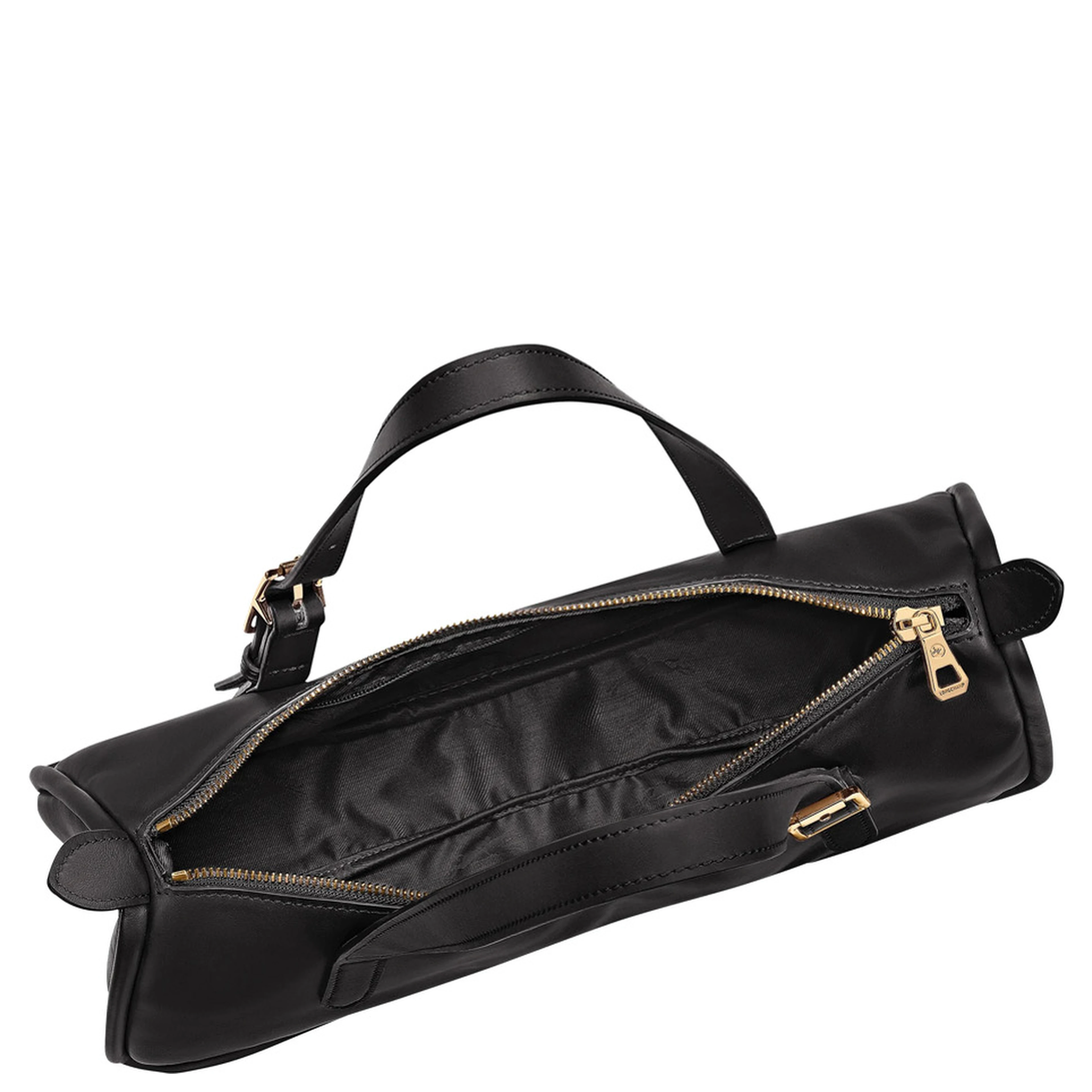 Black Shoulder bag with Two Top Handles and Logo lettering on the Front in Leather for Women