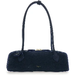 Shoulder bag TECKEL M NUBUCK with nubuck details and blue color for women