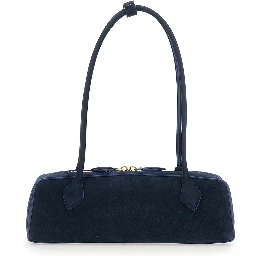Shoulder bag TECKEL M NUBUCK with nubuck details and blue color for women
