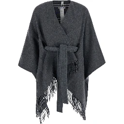 Gray Cape with Leather Details and Fixed Hood in Tech Fabric Women