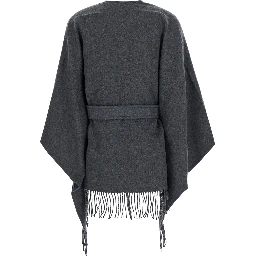 Gray Cape with Leather Details and Fixed Hood in Tech Fabric Women
