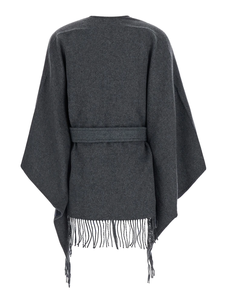 Gray Cape with Leather Details and Fixed Hood in Tech Fabric Women alternative