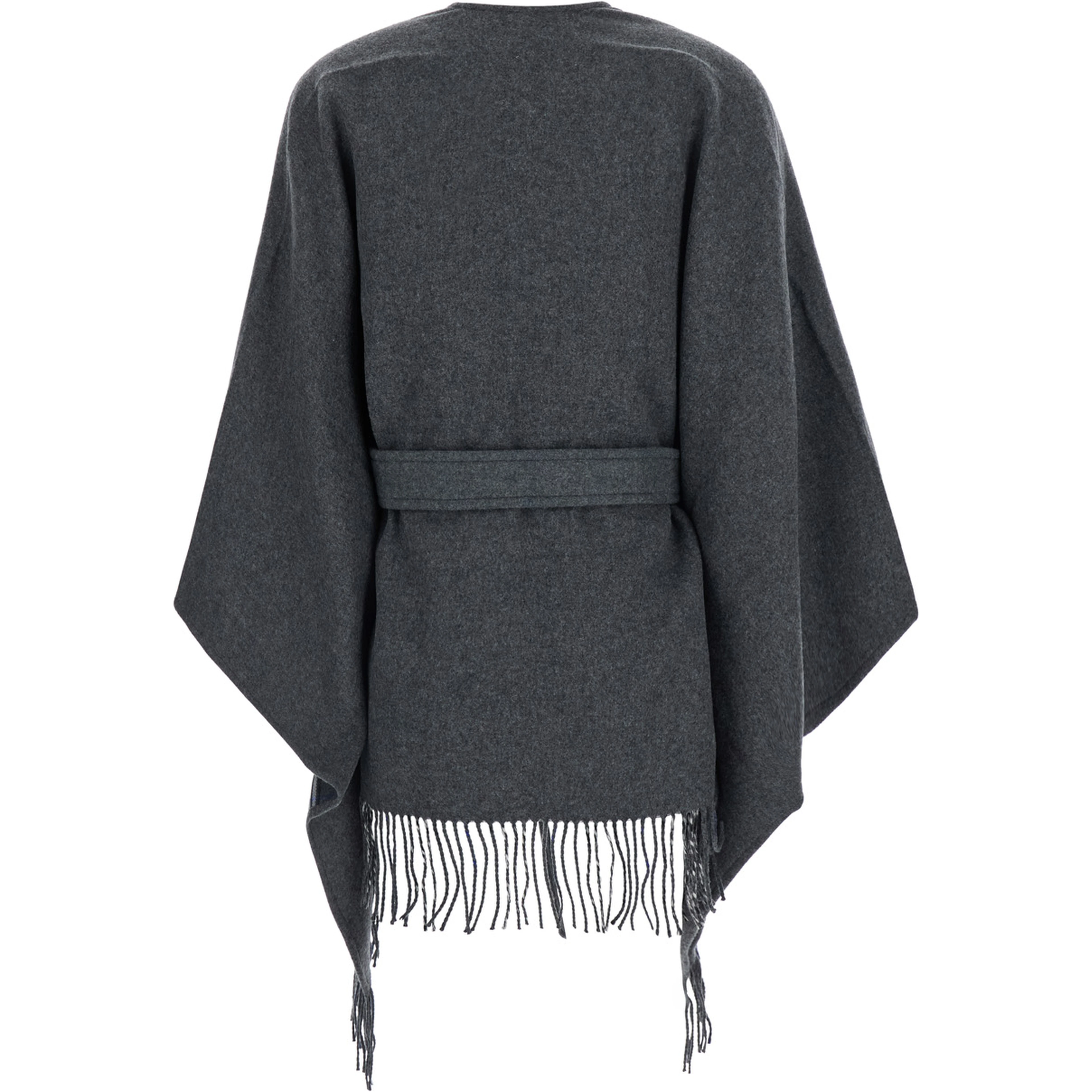 Gray Cape with Leather Details and Fixed Hood in Tech Fabric Women