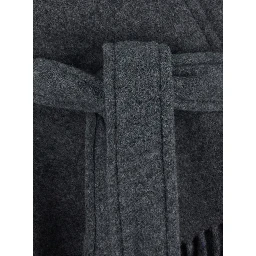 Gray Cape with Leather Details and Fixed Hood in Tech Fabric Women