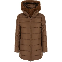Down jacket MATILDA LONG PUFFER with hood and pockets Brown Woman