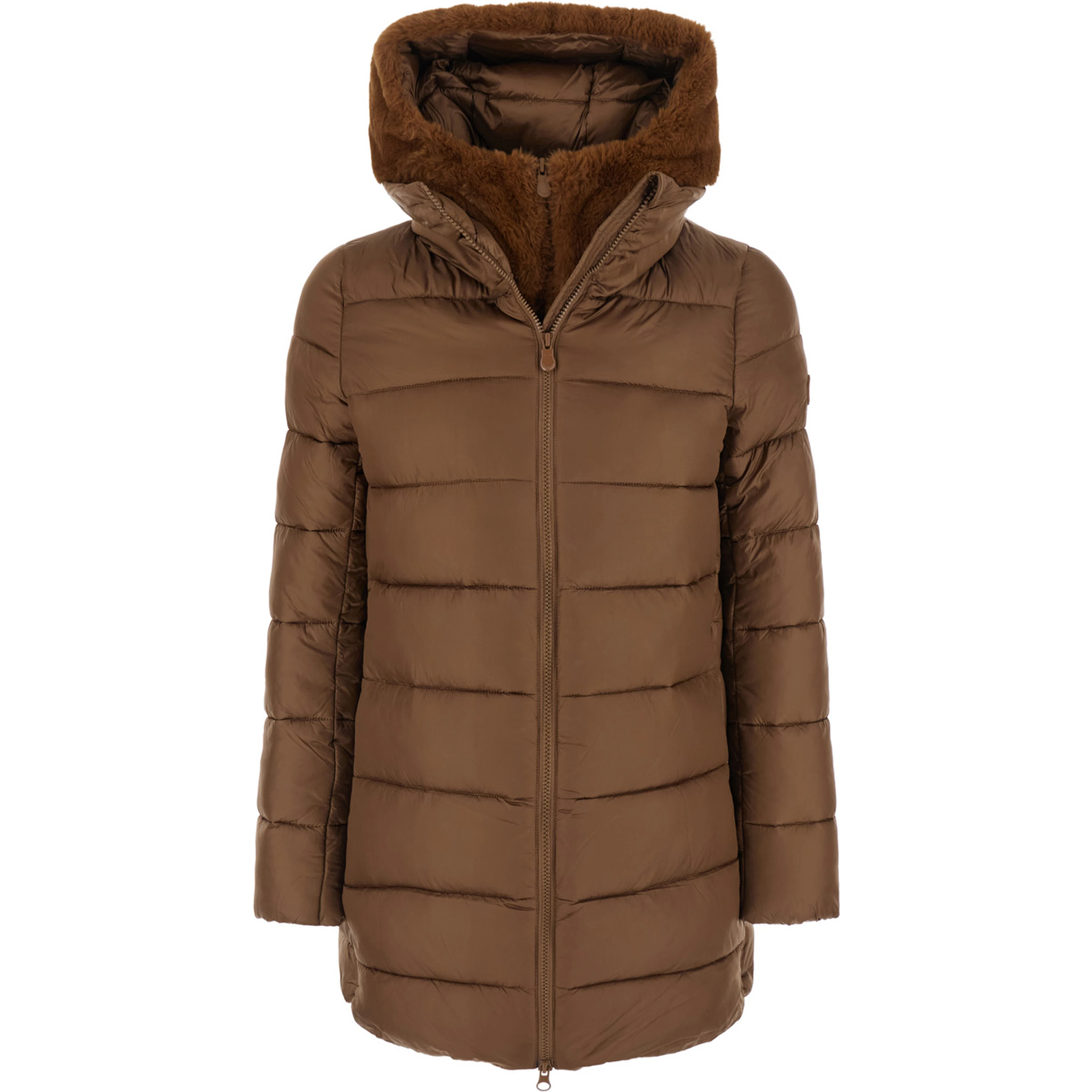 Down jacket MATILDA LONG PUFFER with hood and pockets Brown Woman