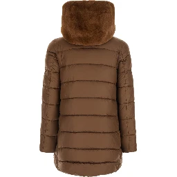 Down jacket MATILDA LONG PUFFER with hood and pockets Brown Woman
