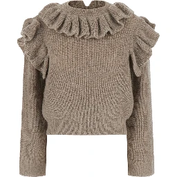 MASTICE Sweater with V-neck and long sleeves in Beige mixed fabric for women