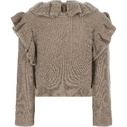 MASTICE Sweater with V-neck and long sleeves in Beige mixed fabric for women