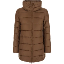 Down jacket MATILDA LONG PUFFER with hood and pockets Brown Woman