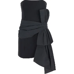 BUSTIER BOW DRESS with elegant details in Tech Fabric and black color for women