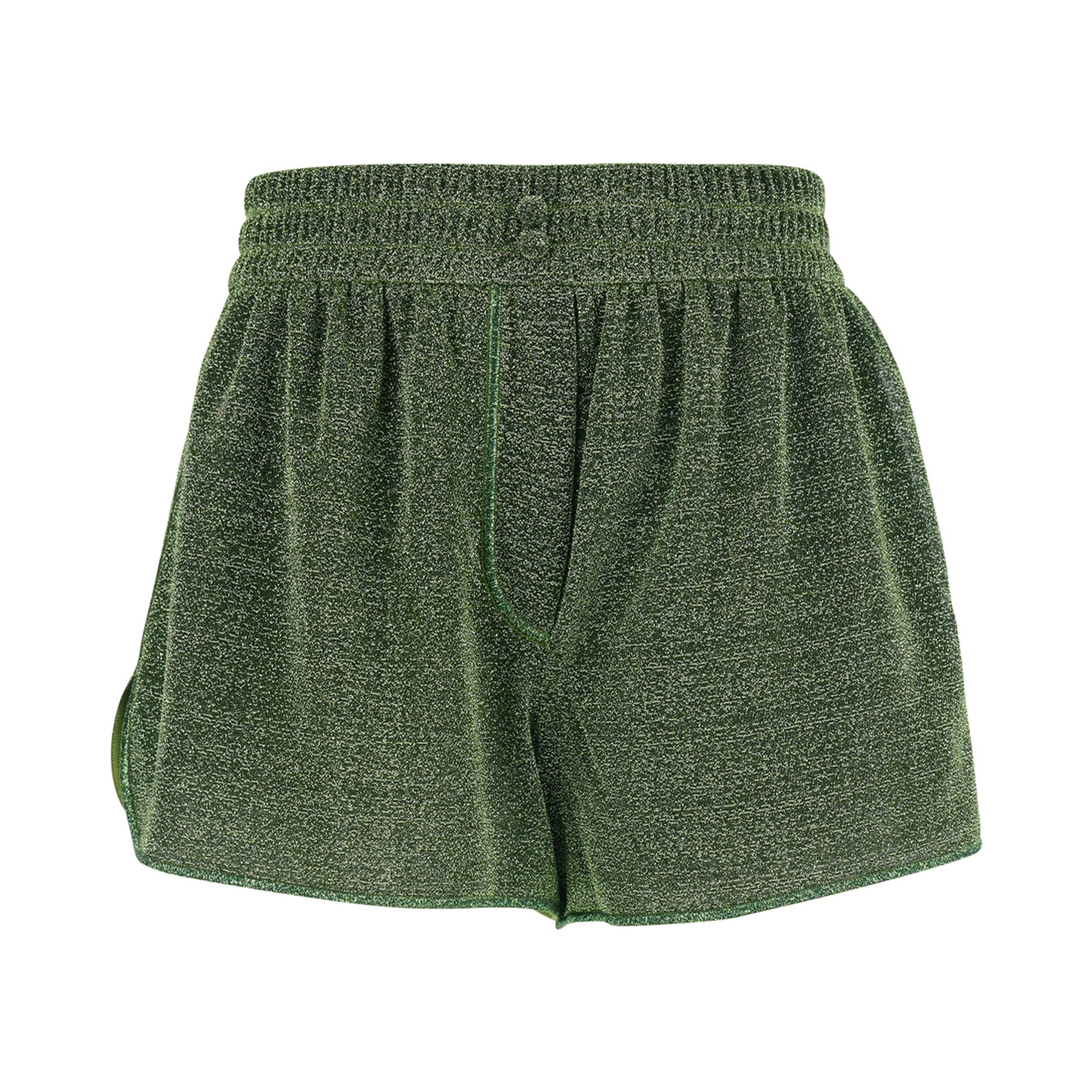 Lumiere Green Shorts with elasticated waist and all-over sparkling details in Tech Fabric Women