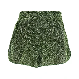 Lumiere Green Shorts with elasticated waist and all-over sparkling details in Tech Fabric Women